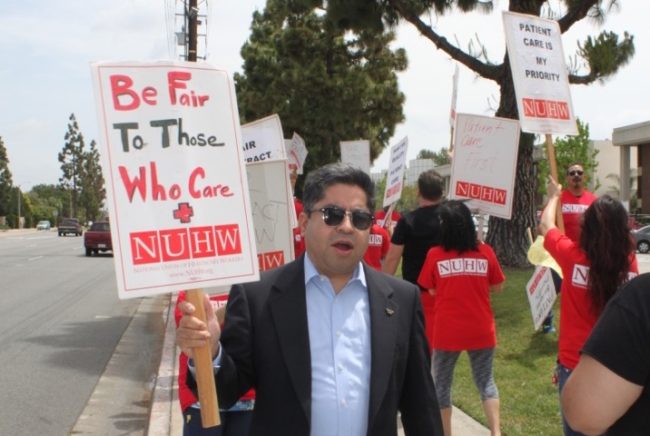 Santa Ana Councilmember Jose Solorio supported NUHW members on the picket line.